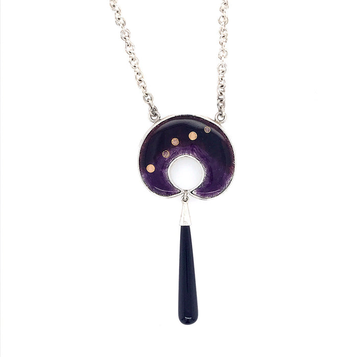 Silver Pendant with Enamel, Onyx and Fine Gold