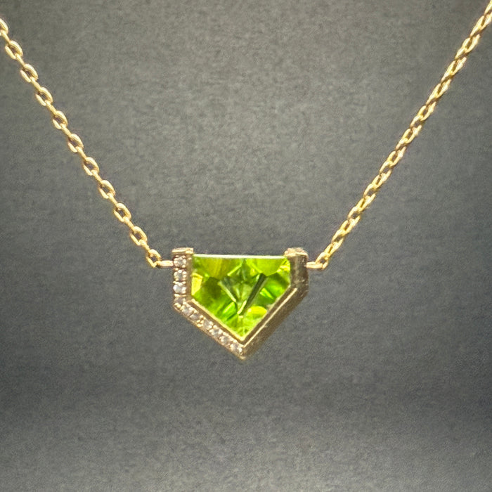 Gold Peridot and Diamond Pendant