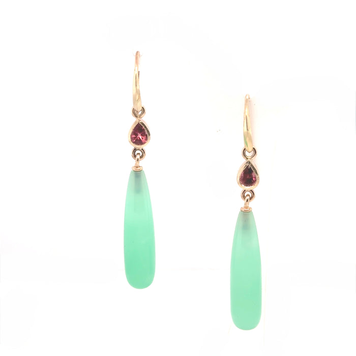 Pink Tourmaline and Chrysoprase Drops