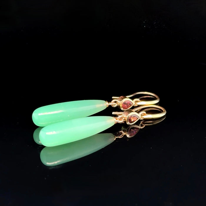 Pink Tourmaline and Chrysoprase Drops