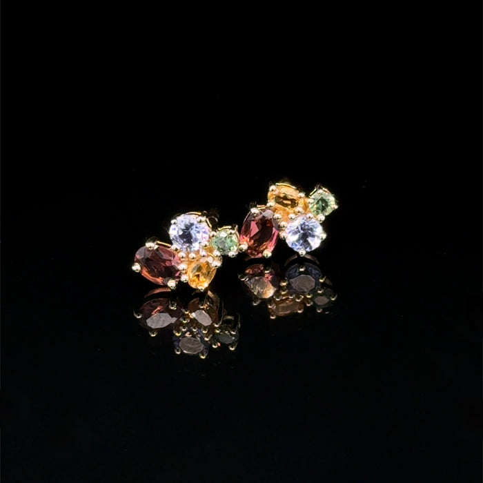 Gold Rainbow Cluster Earrings