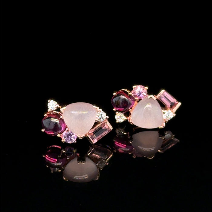 Pink Gemstone Cluster Stud Earrings, in Rose Gold