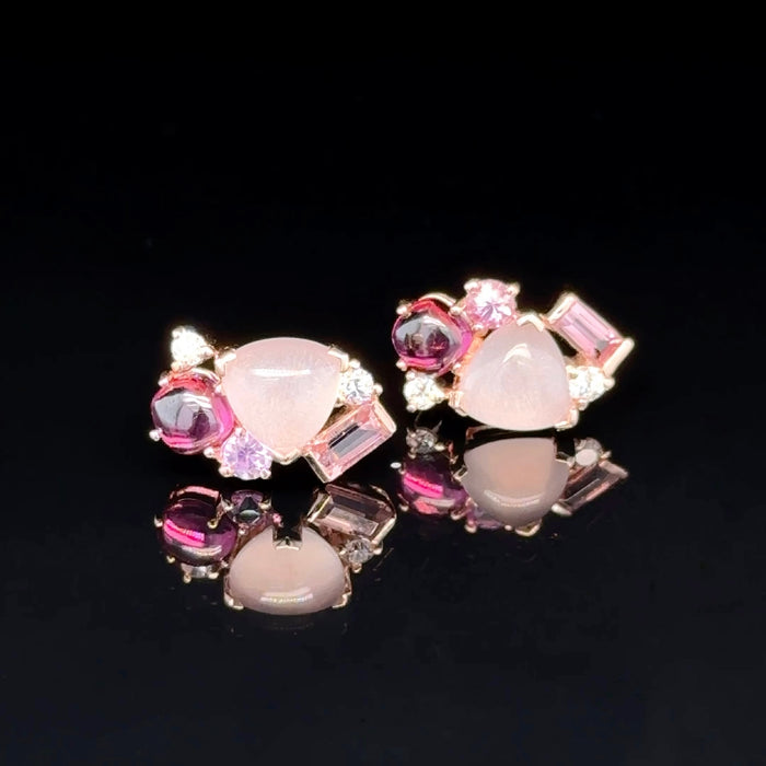 Pink Gemstone Cluster Stud Earrings, in Rose Gold