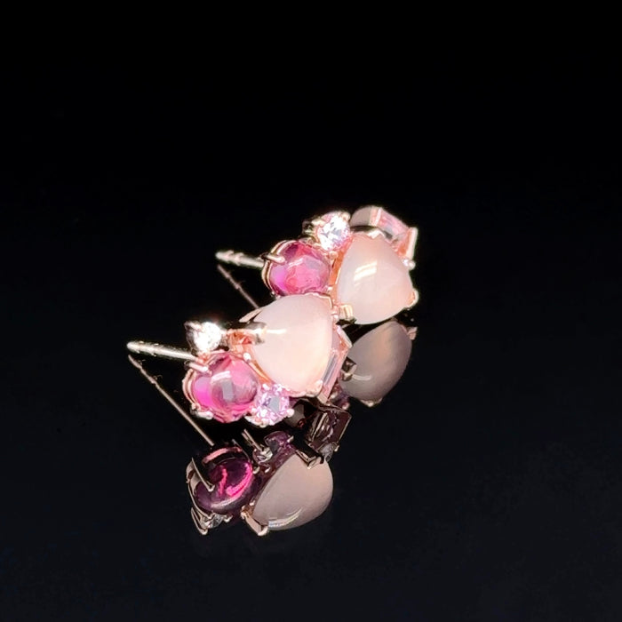 Pink Gemstone Cluster Stud Earrings, in Rose Gold