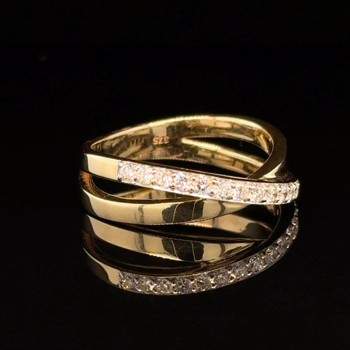 9ct Gold Cross Band Ring with Diamonds