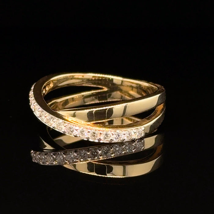 9ct Gold Cross Band Ring with Diamonds