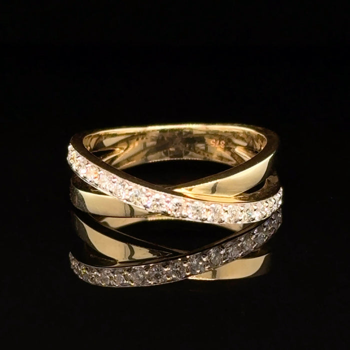 9ct Gold Cross Band Ring with Diamonds