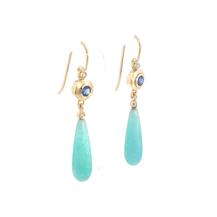 Sapphire and Amazonite Gold Earrings