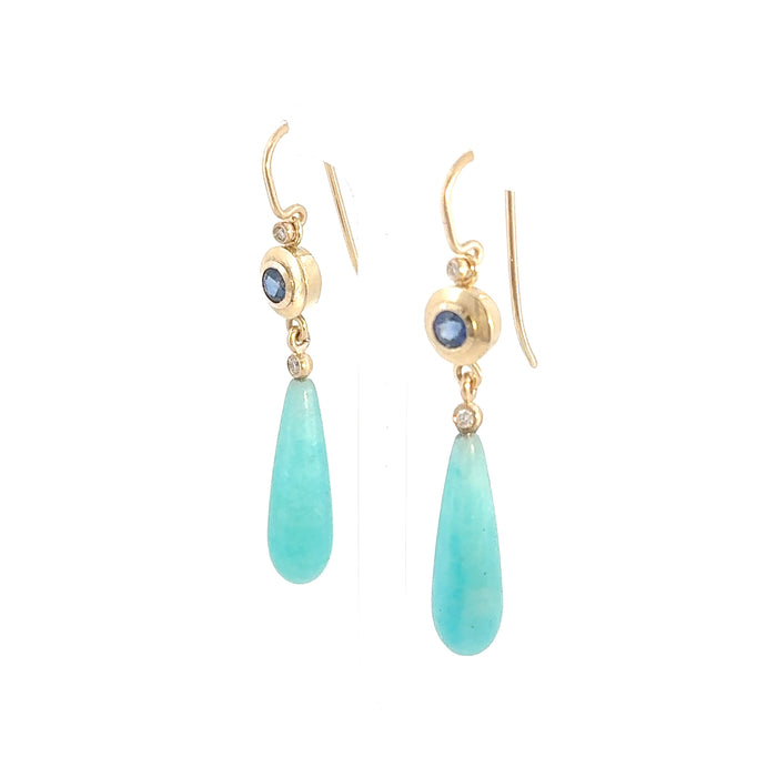Sapphire and Amazonite Gold Earrings