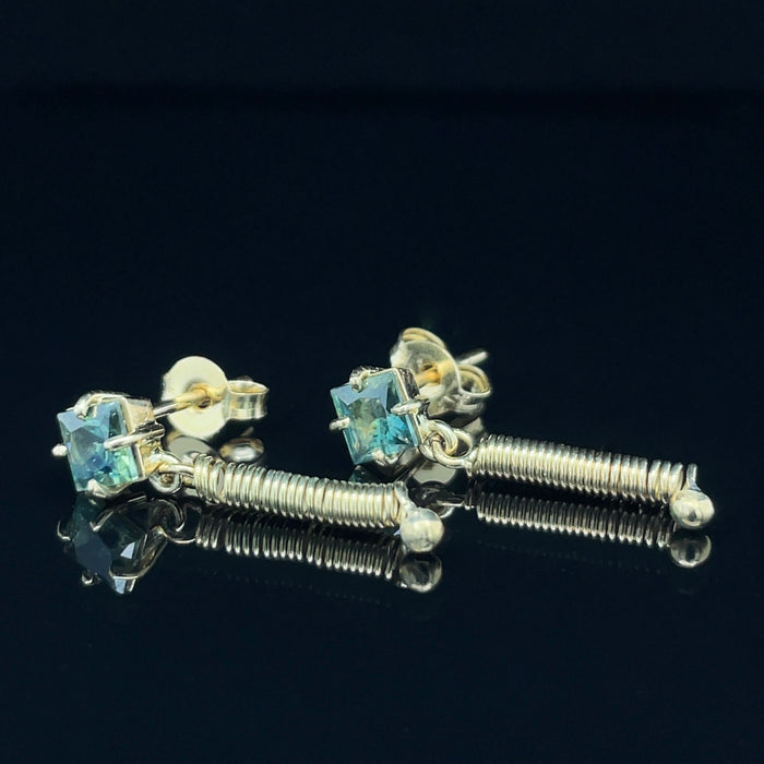 Gold Sapphire Spiral Stud Earrings