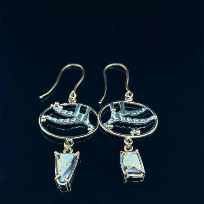 'Austalian Outback Landscape' Earrings, in Gold and Silver with Opal