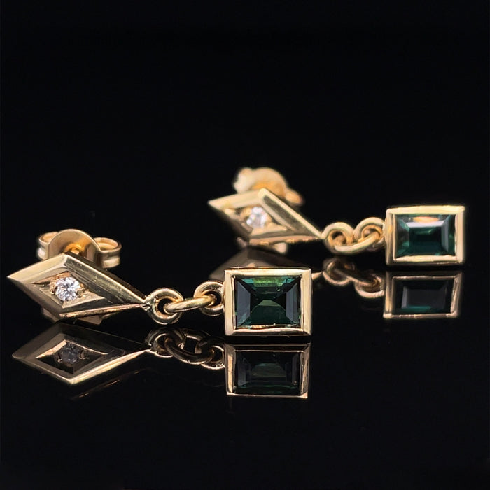 18ct Gold Earrings with Tourmaline and Diamond