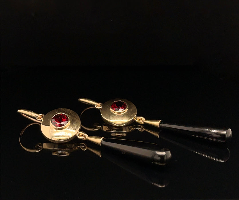 9ct Gold Earrings with Garnet and Onyx