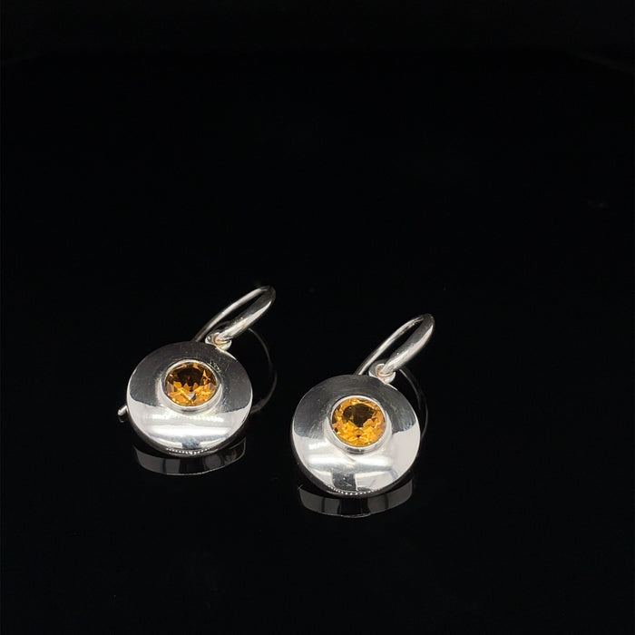 Silver Shield Earring with Citrine