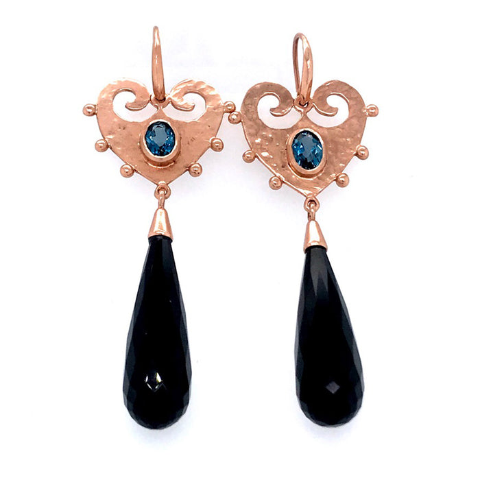 Rose Gold Earrings with Topaz and Onyx