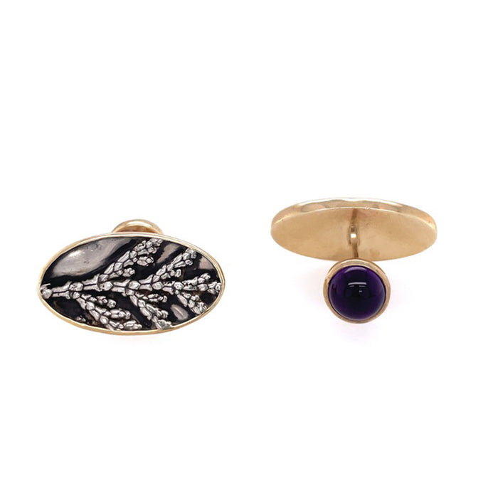 9ct Gold and Silver Cufflinks with Amethyst