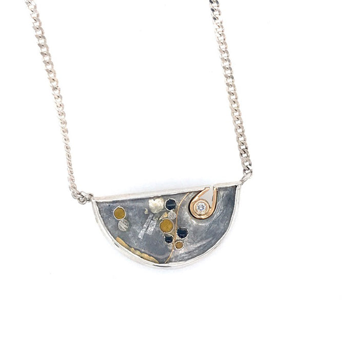 Silver and Enamel Pendant with 18ct Gold and Dimond