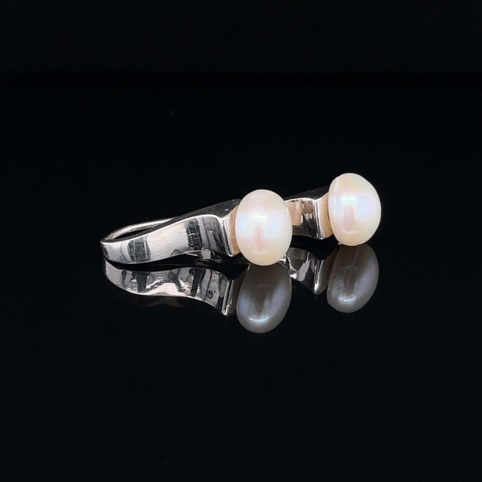 Silver and White Pearl Earrings - Wave